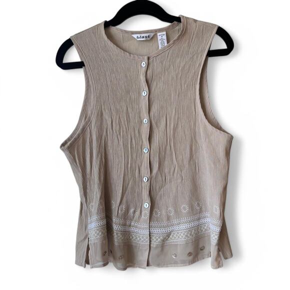 Vintage Blast Beige Button Down Tank Medium Natural Bohemian - Picture 3 of 6